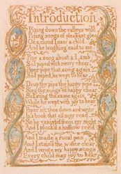 Introduktion, plåt 3 från Songs of Innocence, 1789 (reliefetsning med wc på papper)